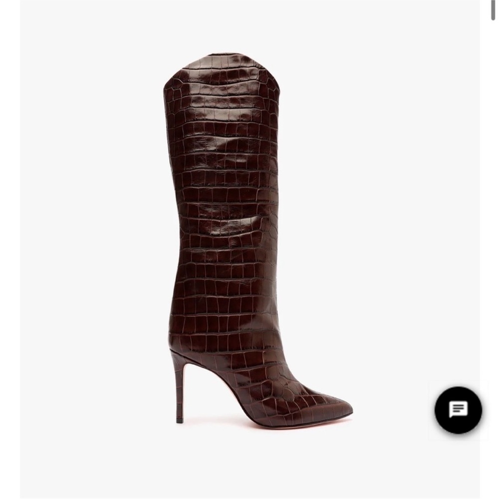 SCHUTZ Dark Brown Croc-Embossed Heeled Boots